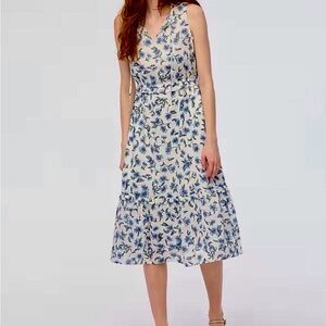 J. Crew Floral Print Midi Dress in Blue and White